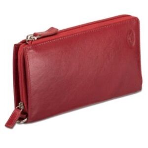 Mancini Leather Red Leather All around zipper Wristlet/Wallet RFIDsecurity